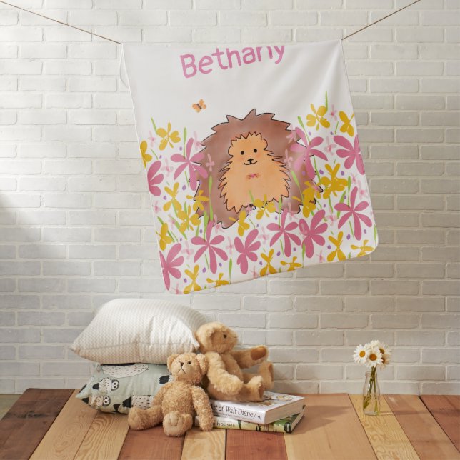 Cute Personalized Hedgehog Baby Blanket (In Situ)