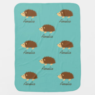 Cute personalized hedgehog receiving baby blanket