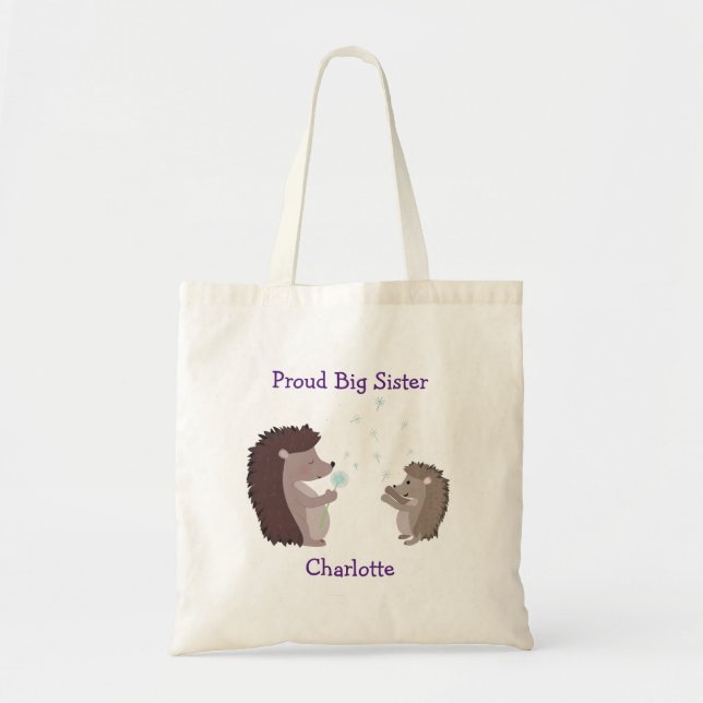 Cute Personalized Hedgehog Sibling Tote Bag (Front)