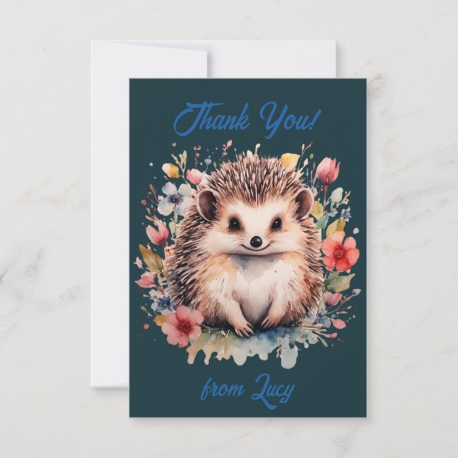Cute Personalized Hedgehog  Thank You Card (Front)
