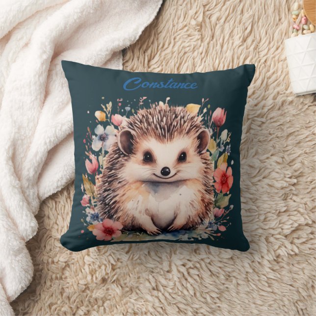 Cute Personalized Hedgehog Throw Pillow (Blanket)