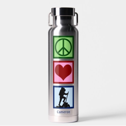 Cute Personalized Hiker Peace Love Hiking Water Bottle