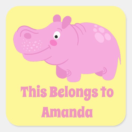 Cute Personalized Hippo Label Stickers Sheet of 20