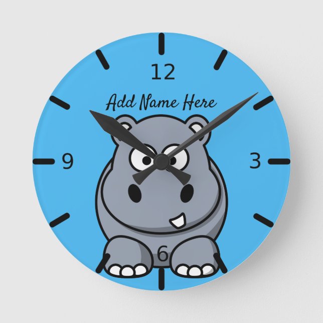 Cute Personalized Hippo Large Clock (Front)