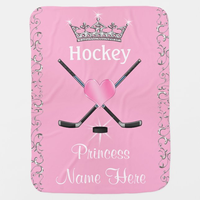 Cute Personalized Hockey Princess Baby Blanket (Front)