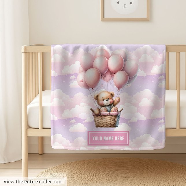 Cute Personalized Hot Air Balloon Teddy Bear Baby Blanket (Cute Personalized Hot Air Balloon Teddy Bear baby blanket)