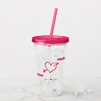 Cute Personalized Hot Pink Heart and Arrow - Love Acrylic Tumbler