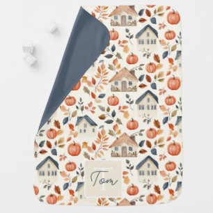 Cute Personalized Houses and Leaves Fall Baby Blanket