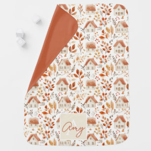 Cute Personalized Houses and Leaves Fall Baby Blanket