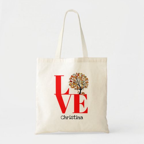 Cute Personalized I Love Books and Reading Tote Bag