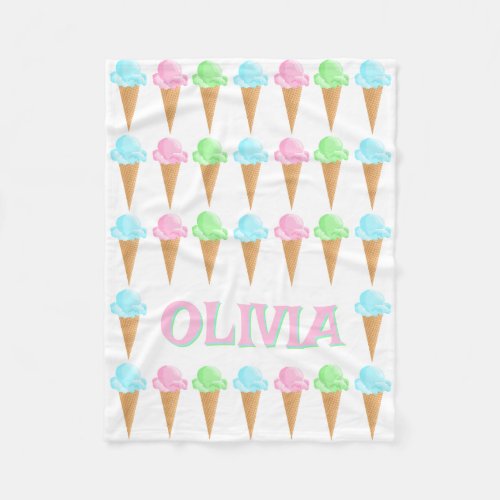 Cute Personalized Ice Cream Cones Pattern Fleece Blanket