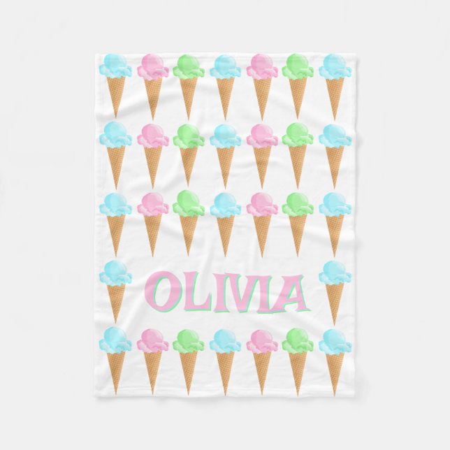 Cute Personalized Ice Cream Cones Pattern Fleece Blanket (Front)