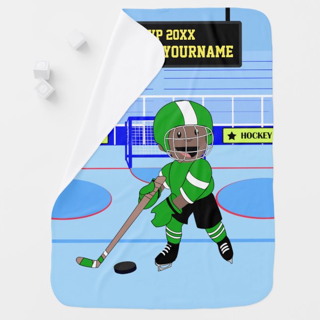 Cute Personalized Ice Hockey star gr Baby Blanket (In Situ)