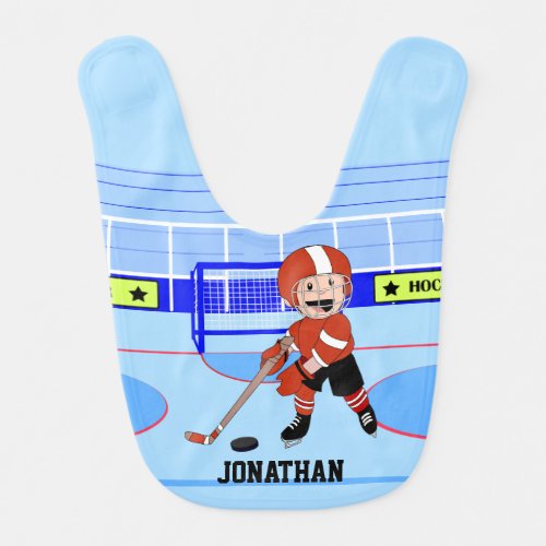 Cute Personalized Ice Hockey star rw Baby Bib