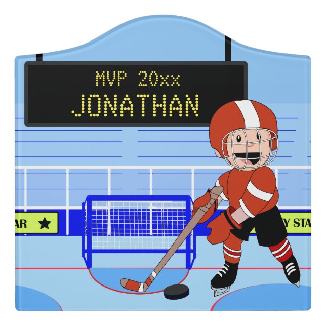 Cute Personalized Ice Hockey star rw Door Sign (Large Crest Front)