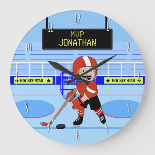 Cute Personalized Ice Hockey star RW Large Clock