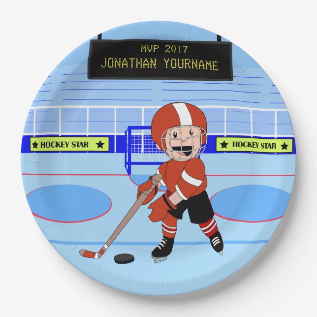 Cute Personalized Ice Hockey star RW Paper Plates (Front)