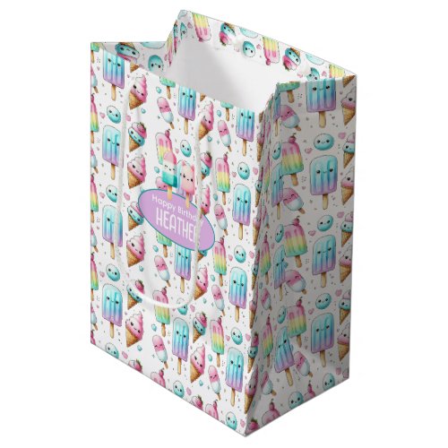 Cute Personalized IcePop Summer Birthday Girls Medium Gift Bag
