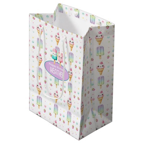 Cute Personalized IcePop Summer Birthday Girls Medium Gift Bag
