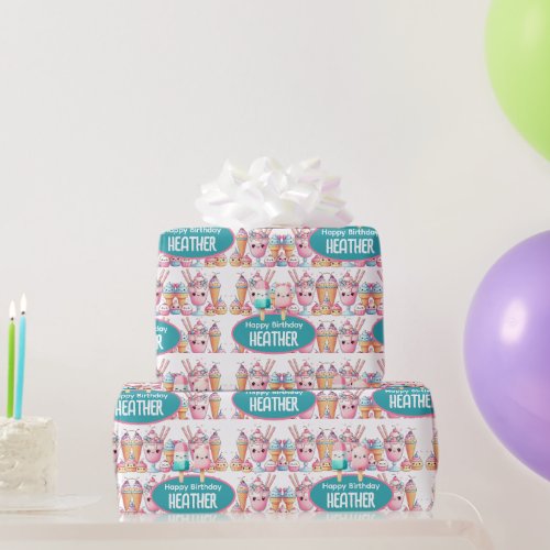 Cute Personalized IcePop Summer Birthday Girls Wrapping Paper