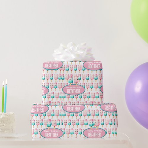 Cute Personalized IcePop Summer Birthday Girls Wrapping Paper
