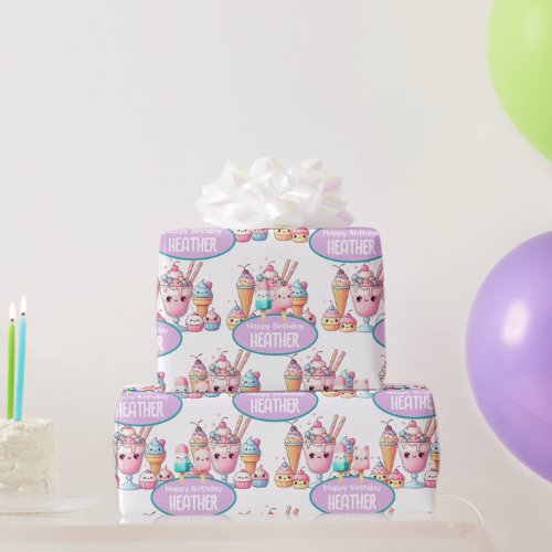 Cute Personalized IcePop Summer Birthday Girls Wrapping Paper