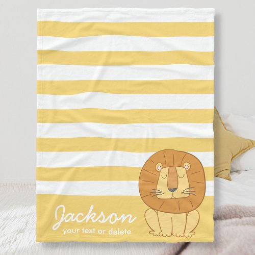 Cute Personalized Jungle Lion Cozy Yellow Stripe Fleece Blanket