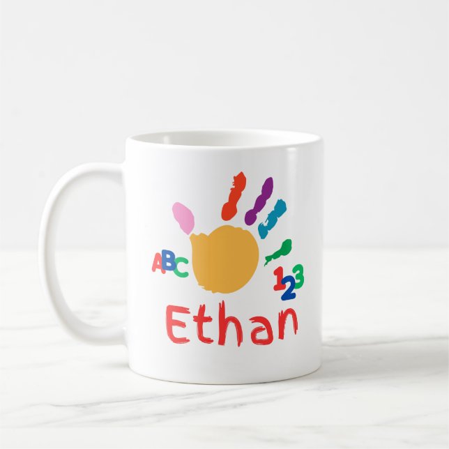 Cute Personalized Kid's ABC Hand Paint 123 Coffee Mug (Left)