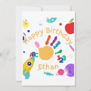 Cute Personalized Kid's ABC Hand Paint 123 HB Invitation