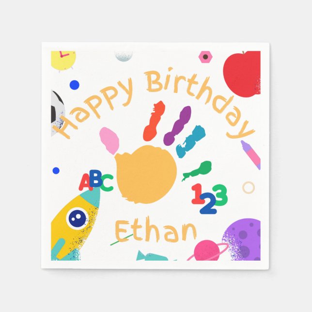 Cute Personalized Kid's ABC Hand Paint 123 HB Napkins (Front)