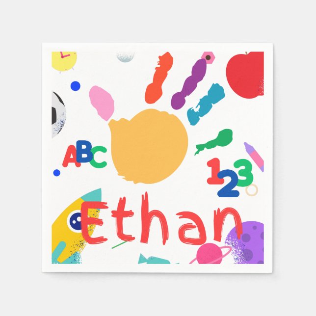 Cute Personalized Kid's ABC Hand Paint 123 Napkins (Front)