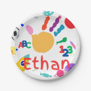 Cute Personalized Kid's ABC Hand Paint 123 Paper Plates