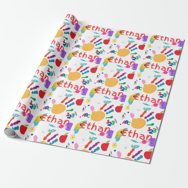 Cute Personalized Kid's ABC Hand Paint 123 Wrapping Paper (Unrolled)