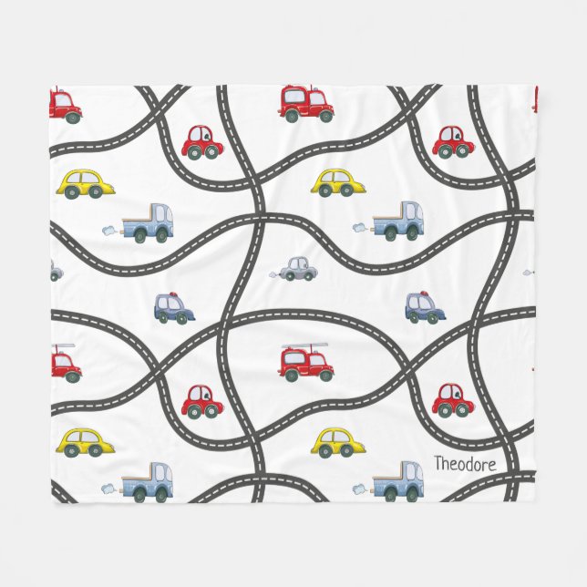 Cute Personalized Kids Car Fleece Blanket (Front (Horizontal))