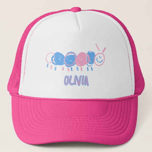 Cute Personalized Kids Doodle Worm Drawing Trucker Hat (Front)