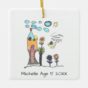 Cute Personalized Kids Drawing Art Christmas Tree Ceramic Ornament
