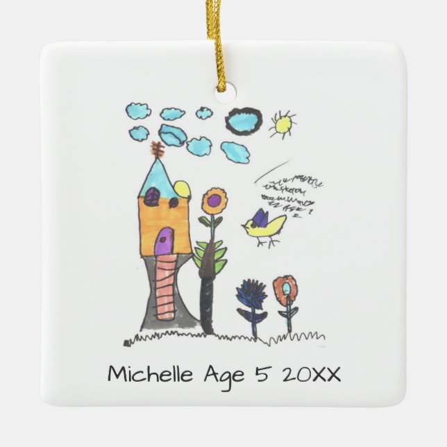Cute Personalized Kids Drawing Art Christmas Tree Ceramic Ornament (Front)
