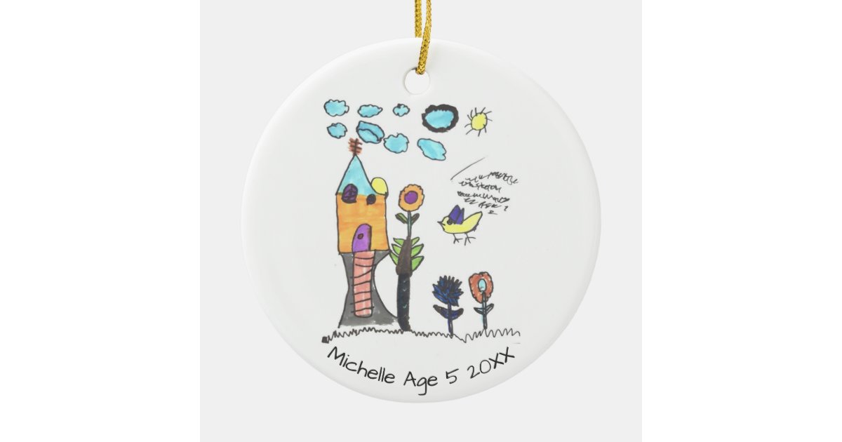 Cute Personalized Kids Drawing Christmas Tree Ceramic Ornament Zazzle Com