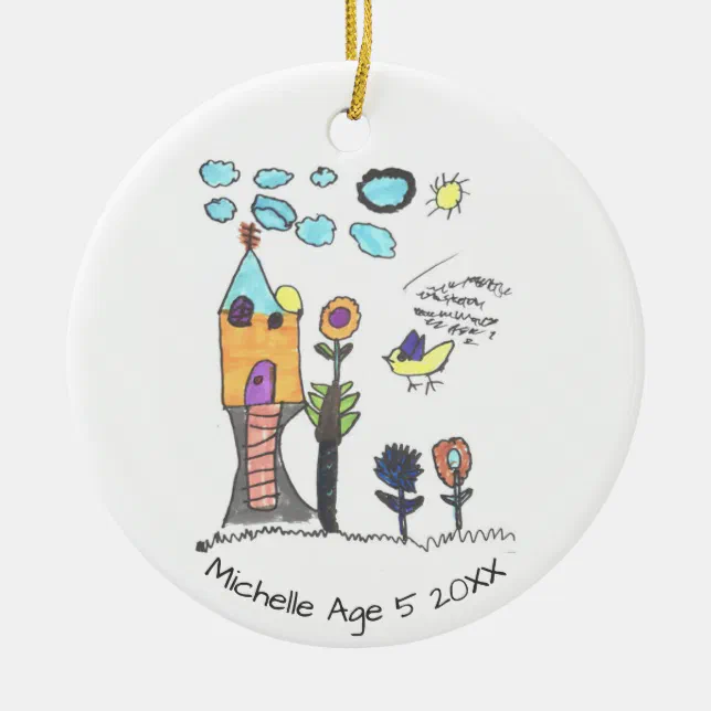 Cute Personalized Kids Drawing Christmas Tree Ceramic Ornament | Zazzle
