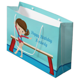 Cute Personalized Kids Gymnastics Girls Birthday Large Gift Bag