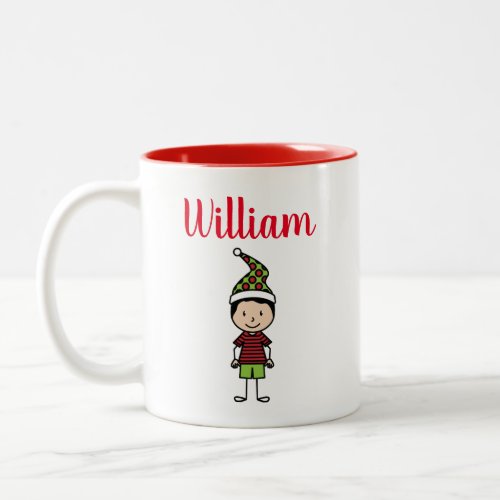 Cute Personalized Kids Red White Christmas Two_Tone Coffee Mug