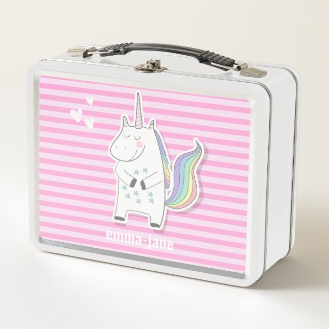 Cute Personalized Kids Unicorn Metal Lunch Box (Front)