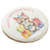 Cute Personalized Kitten in Birthday Hat Sugar Cookie (Angled)