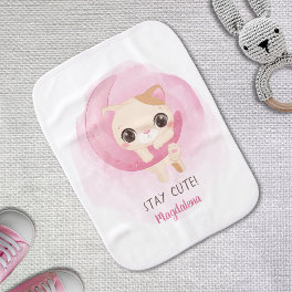 Cute Personalized Kitten Pink Baby Girl Baby Burp Cloth