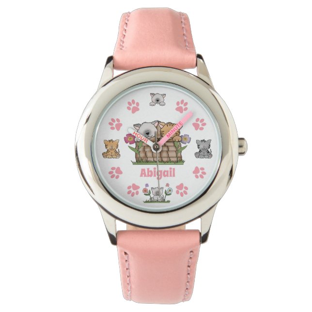Cute Personalized Kittens, Cats and Paw Prints Watch (Front)