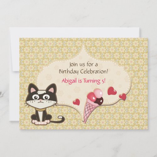 Cute Personalized Kitty Cat Birthday Invitation