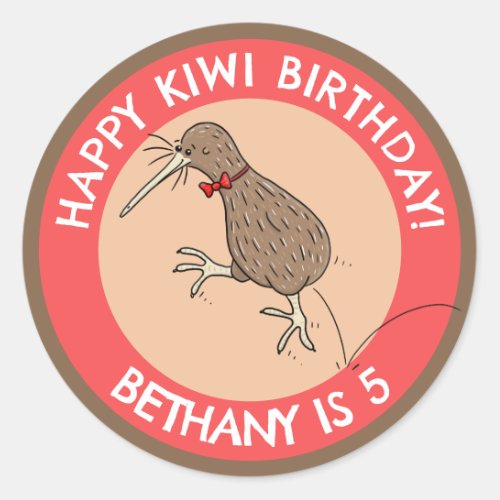 Cute personalized kiwi bird birthday cartoon classic round sticker