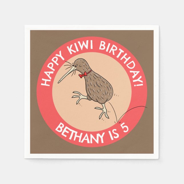 Cute personalized kiwi bird birthday cartoon napkins (Front)