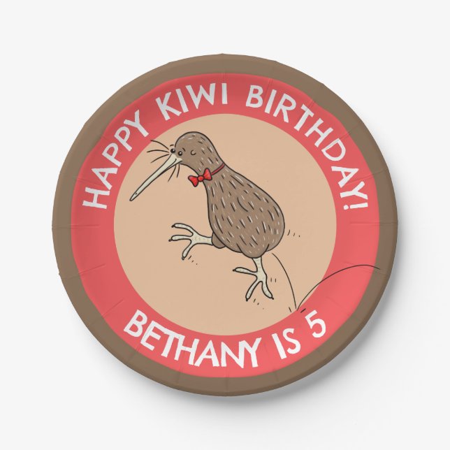 Cute personalized kiwi bird birthday cartoon paper plates (Front)