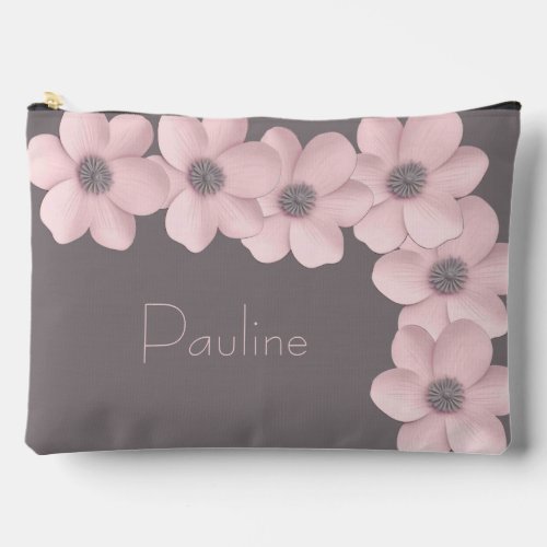 Cute Personalized Large Pink_Taupe Poppy Accessory Pouch